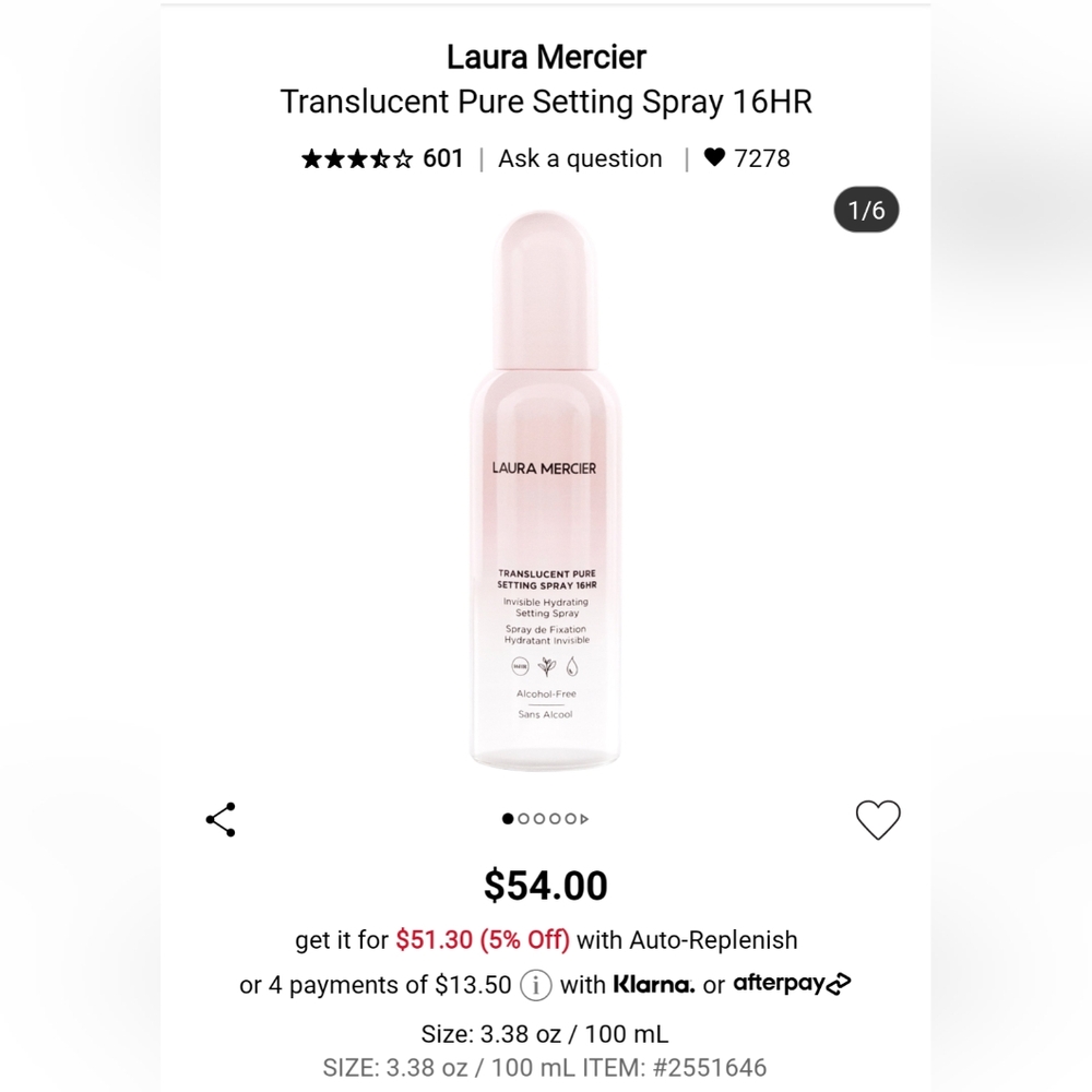 LAURA MERCIER Translucent Pure Setting Spray - Picture 13 of 16